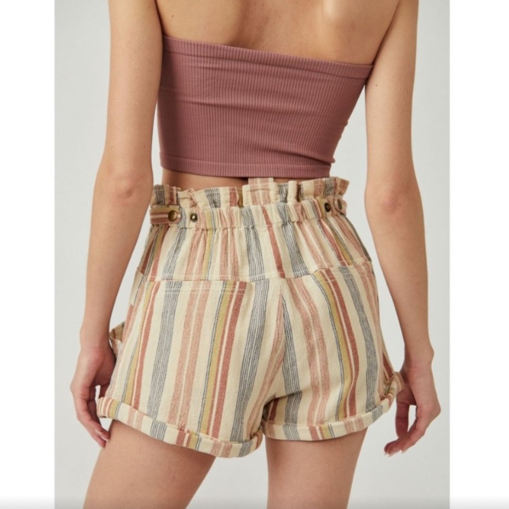 Free People Topanga Yarn Dyed Shorts New Large Boho Paper Bag Pocket striped - Picture 2 of 16